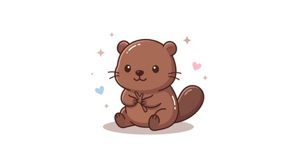 Obraz premium Adorable cartoon beaver character holding a wooden stick.