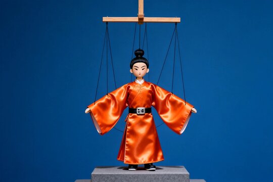 Chinese Puppet in Orange Robe with Traditional Clothing