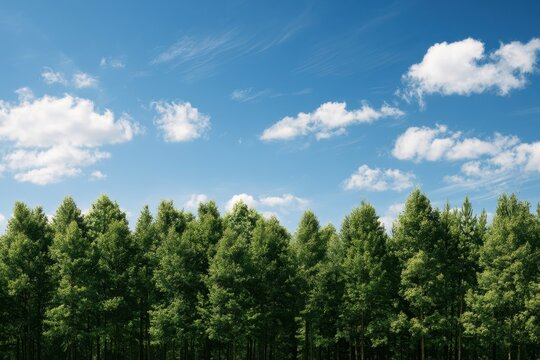 Lush Tree Tops Under a Clear Blue Sky in Summer