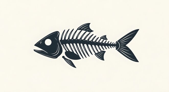 Vintage fish skeleton bone vector illustration on light background.