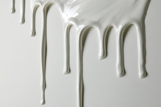Macro photograph of cascading white paint on a monochrome white background
