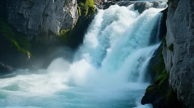 Whitewater chute rushing through narrow rocky canyon walls