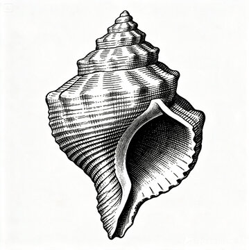 Antique detailed giant triton shell etching illustration
