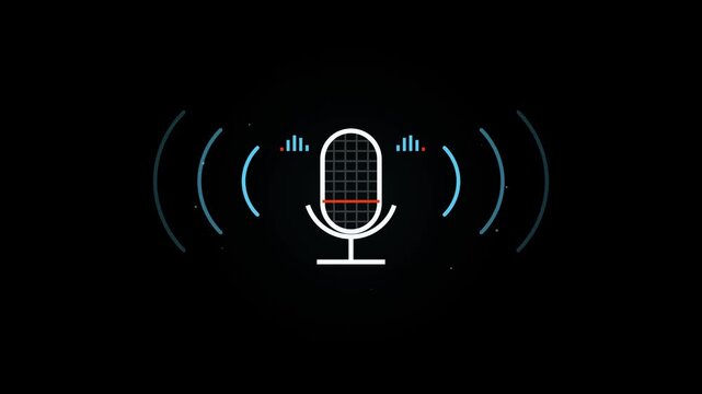 Digital microphone icon with audio sound waves and frequency levels for podcasting streaming or radio recording motion render graphic design element