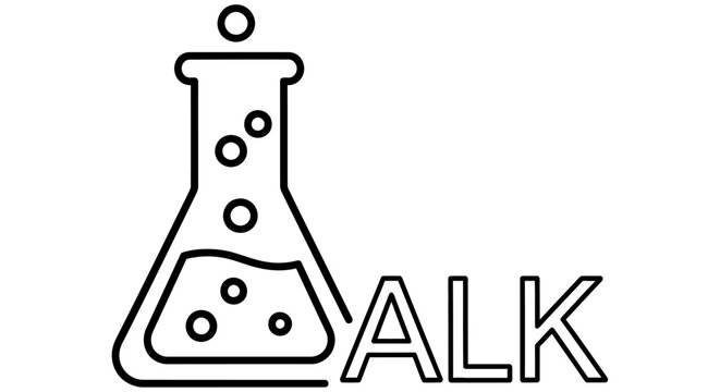 Erlenmeyer flask line drawing with text scientific illustration on white background