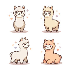 Fototapeta premium Collection of four adorable kawaii llama characters.