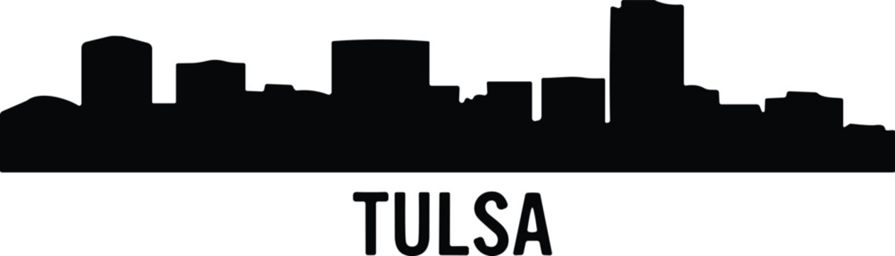 Tulsa Oklahoma City Skyline Black Silhouette with Modern Urban Buildings