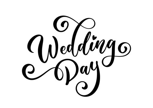 Wedding Day calligraphic vector lettering phrase with flourishes for marriage invitation design.
