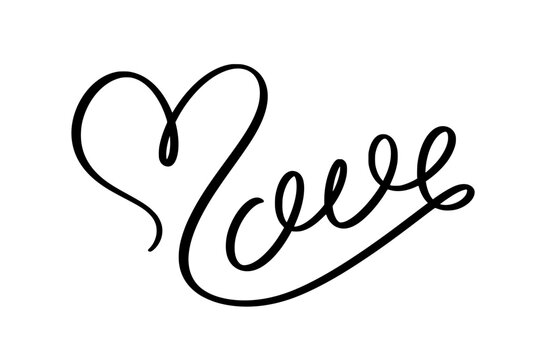 Love calligraphic vector lettering word with heart shape stroke for Valentines day card design.