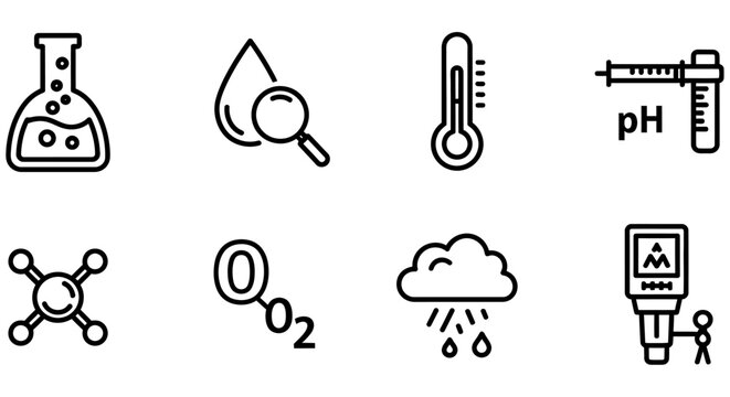 Science Experiment Icons Flask Magnifying Glass Thermometer And More Line Art