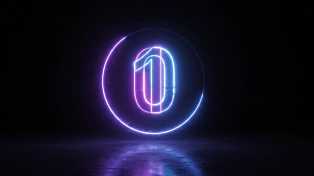 3 second countdown timer animation with neon number text glowing from 3 to 0 with interesting circle animation