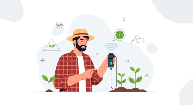 Farmer Using Smart Device for Precision Agriculture and Crop Monitoring