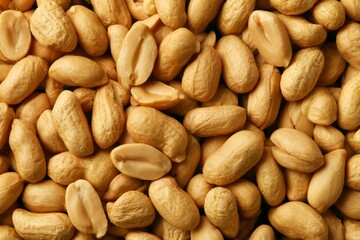Obraz premium Peanuts are spread out on a surface in a bright light at a market during the afternoon