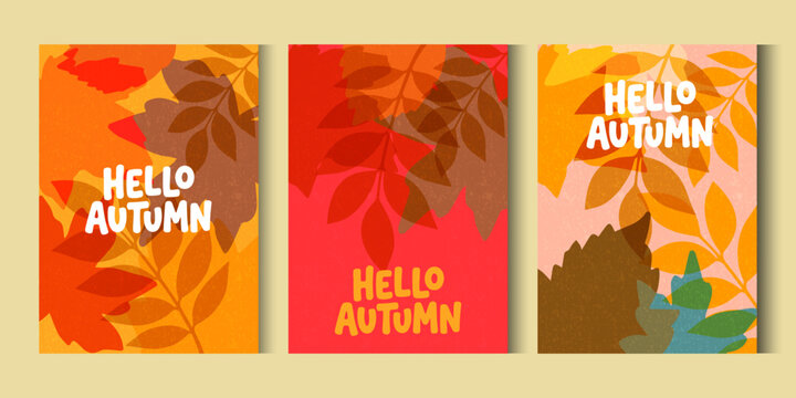 Autumn season poster, thanks giving cards or banner template with minimalist design pastel colours, vibrant leaves. Collection of Vintage autumn Flower Market posters with colorful fall leaves trendy.