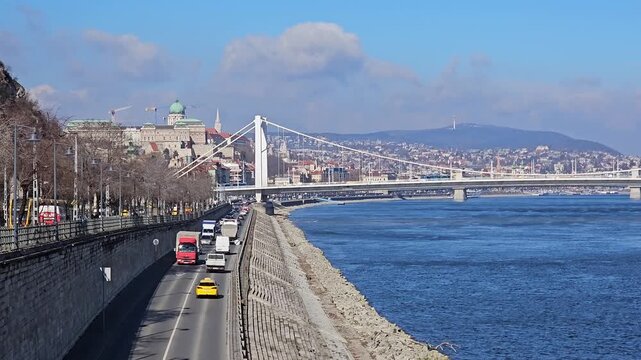 Elisabeth Bridge and Buda Castle above the Danube, Budapest, Hungary