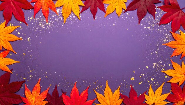 Autumn Leaves Border Against Elegant Purple