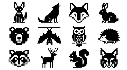 Obraz premium Forest animal pixel art icons for adventure games.