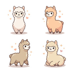 Fototapeta premium Four cute pastel llama characters in various poses.