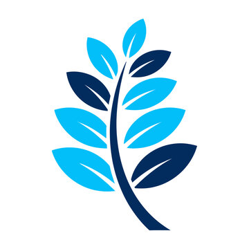 Blue leafy branch logo with navy stem and vibrant foliage graphic symbol