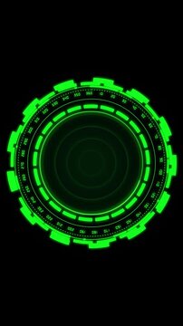 Green digital radar interface animation sweeps on degree marks Concentric sonar circles guide this radar interface High tech target tracking telemetry runs the interface
