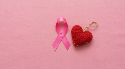 Fototapeta premium Pink Ribbon And Heart Symbolizing Breast Cancer Awareness And Hope
