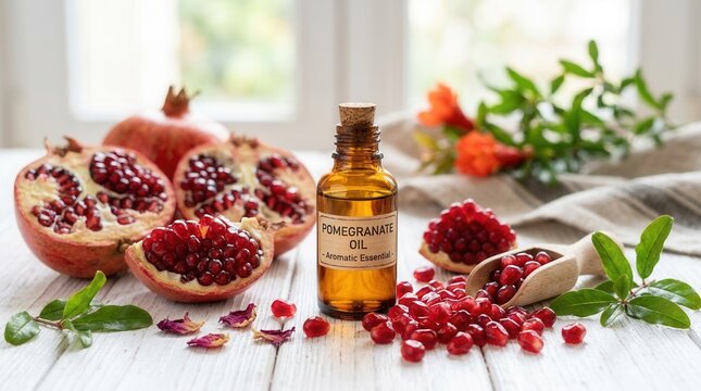 Pomegranate Oil And Fresh Fruit For Skincare And Aromatherapy