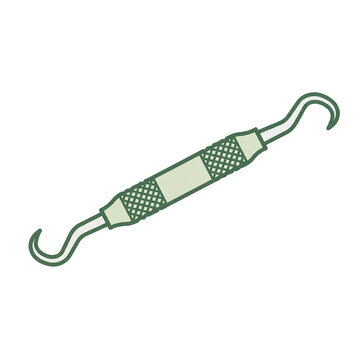 Green dentist icon featuring a double ended dental scaler tool