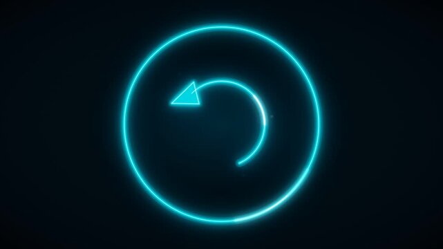Neon blue circular arrow symbol in this video for interface and motion design