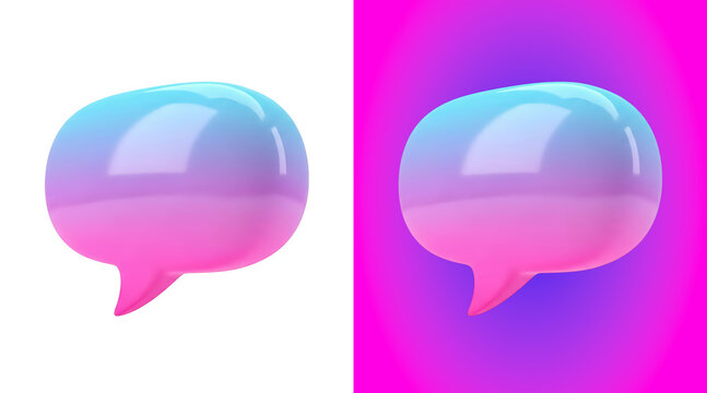 Glossy 3d speech bubble with blue to pink gradient color isolated on a white background, for communication and, social media concepts