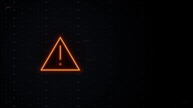 Glowing warning triangle sign on dark grid background