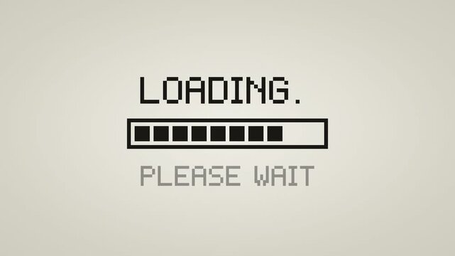 Retro loading screen animation with progress bar please wait