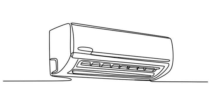 Continuous single line drawing of an air conditioner unit wall mounted home cooling system for comfortable indoor climate and modern apartment ventilation Vector, illustration