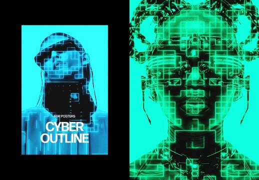 Vertical Cyber Outline Effect For Poster And Print Design