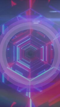 Animation of moving columns over neon tunnel