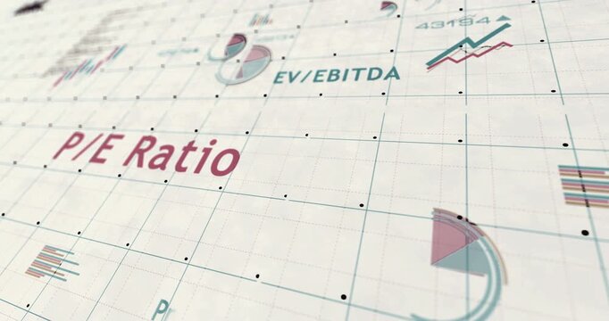Stock market indices ebitda ratio charts and graphs colorful diagram on paper 3d concept animation