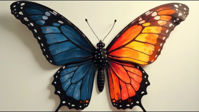 A colorful butterfly perched on a white surface, detailed and vibrant