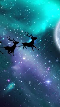 Animation of santa and sleigh over night sky