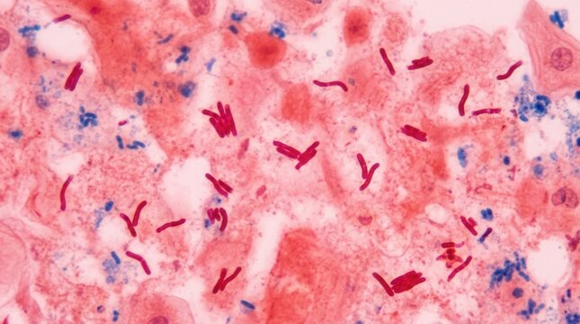 Microscopic View Of Rod-Shaped Bacteria In Vibrant Red And Blue Hues