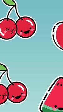 Animation of falling fruits over blue background
