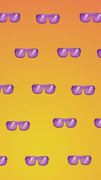 Animation of multiple sunglasses over yellow background