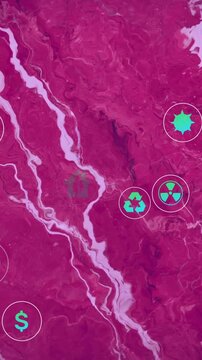 Animation of environmental icons on pink and red textured background