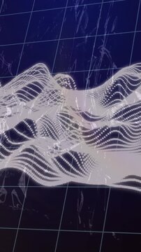 Animation of glowing waveforms and lights over grid background, digital data concept