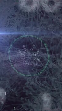 Digital spider animation with binary code and abstract light effects