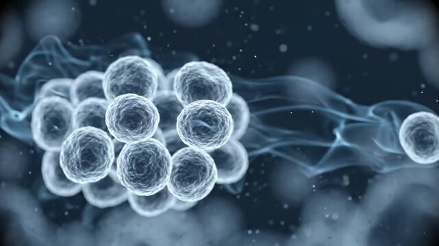 Highly detailed 3D animation of viral particles showcasing realistic motion and lighting ideal for medical presentations, scientific research, and health marketing content.