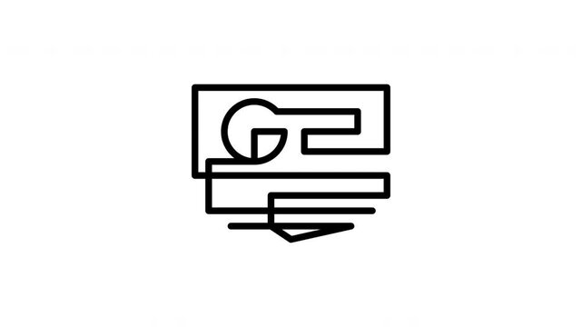 Animated business overview line icon screen dashboard continuous line drawing