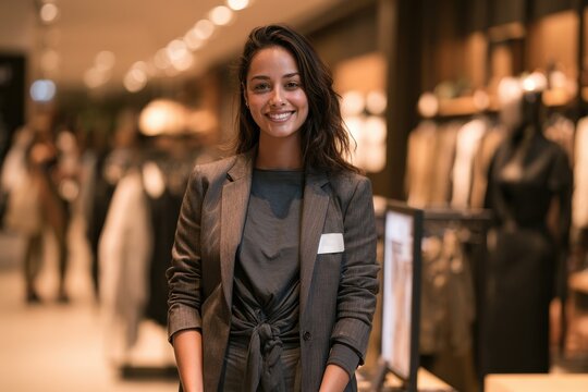 Portrait of a confident clothing store manager in a fashion retail setting
