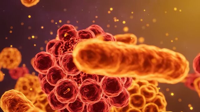 Stunning 3D animation of bacteria and viruses in vibrant colors showcasing microscopic pathogens ideal for medical presentations, educational content, and scientific marketing materials