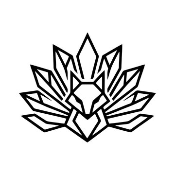 Geometric fox head with crown and flower petals emblem logo