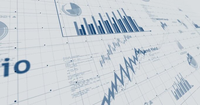 Stock market indices ebitda ratio charts and graphs diagram seamless and loopable on paper 3d concept animation