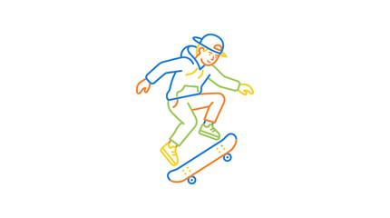 Fototapeta premium Skater riding a skateboard in vibrant color outline.